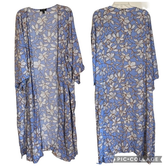 Jessica Simpson Blakely Blue Floral Kimono Duster 2X 3X Plus Boho Lightweight - Picture 2 of 8
